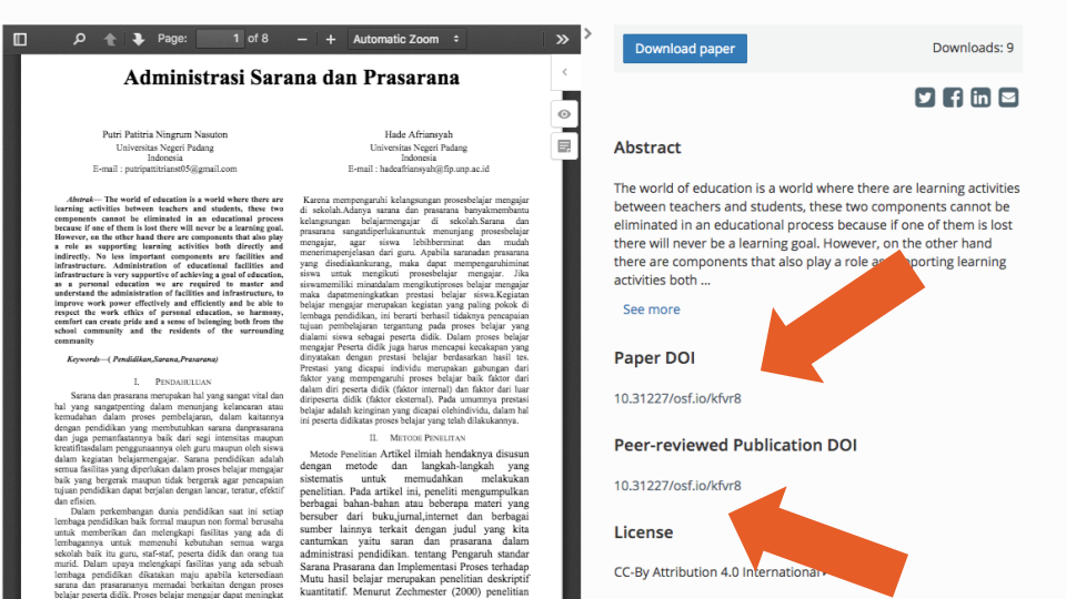 A preprint with incorrect DOI information