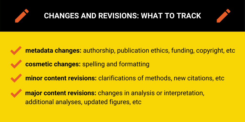 Graphic listing what kinds of changes and revisions to track