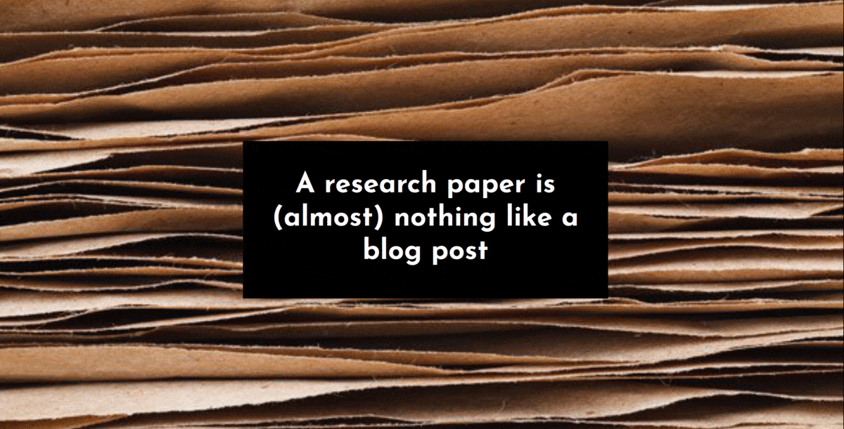 A gif showing how a research blog post differs from a scholarly paper