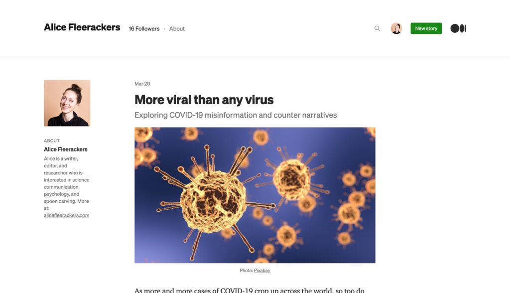screenshot of a medium post on coronavirus