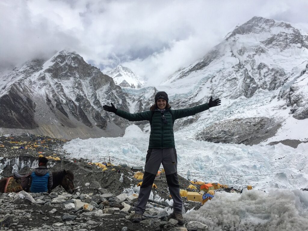 Olivia Aguiar enjoying the view from Everest Base Camp in Nepal