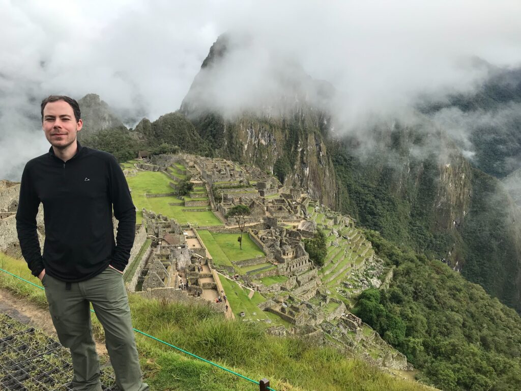 Marc-André smiles into the camera after trekking to Machu Picchu in Peru