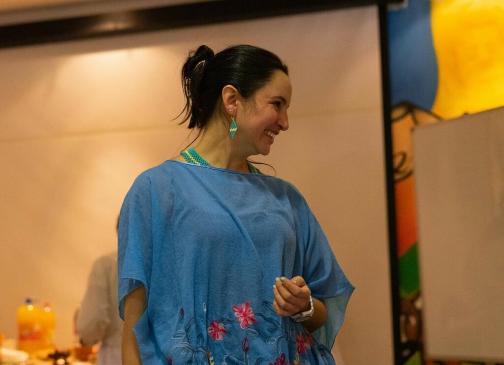 Side view of a woman smiling